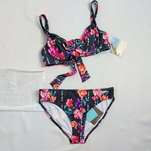 VENUS Floral Bikini Set - Dark Blue and Pink